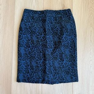 Ann Taylor Blue and Black Floral Jacquard Pencil Skirt
